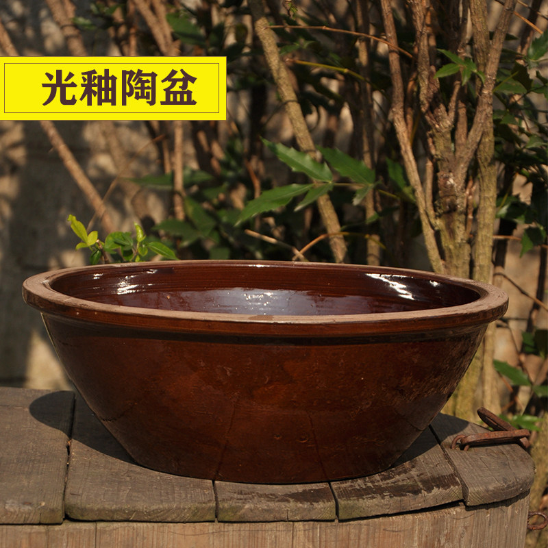 土陶盆盆粗陶大盆子花盆莲花盆手工水景缸陶缸面盆晒酱复古