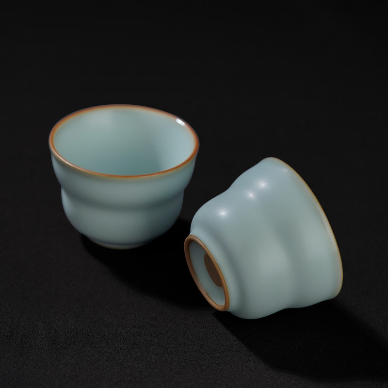 青澹汝窑葫芦杯主人杯单杯陶瓷手工品茗杯青瓷景德镇汝瓷小号茶杯