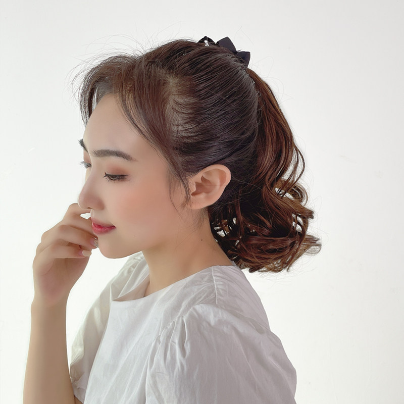 真发马尾少量轻短发绑带式大波浪抓夹梨花卷发尾辫子假发夹子马尾