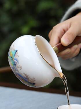网红公道杯白瓷羊脂玉瓷茶海公杯泡茶喝茶茶具配件陶瓷带手柄家用