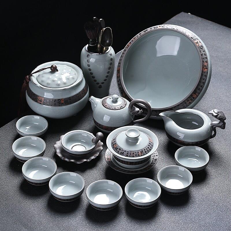 哥窑天青茶具套组家用轻奢中式陶瓷茶壶茶杯功夫茶泡茶用品礼盒装