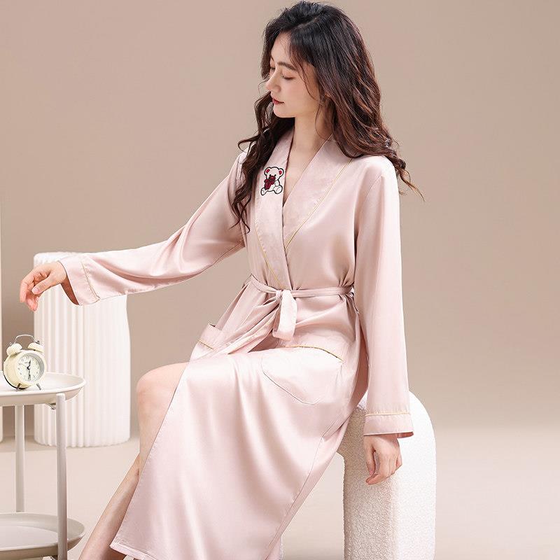 睡衣女款春装2026新款长袖薄款夏季女士冰丝长款睡袍春秋款加大码