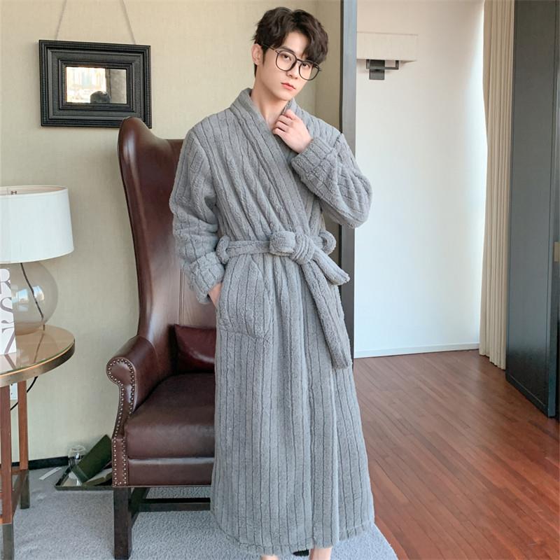 男士秋冬季珊瑚绒加厚舒棉绒冬长版浴袍睡衣一体式浴巾游泳睡袍男