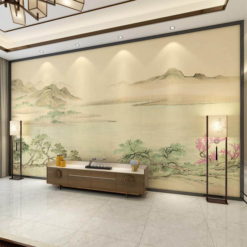 宋氏美学壁纸电视背景墙自粘墙贴中式沙发意境山水壁画3d影视墙布