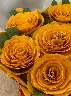 28*15 黄色 彩纸手工折纸 生往 莲花盘 烧制品 文化用品 成品 1个