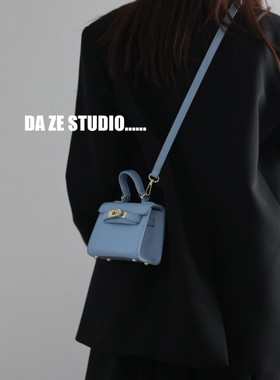 包包女2022新款小众设计斜挎迷你包高级感质感蓝色时百搭尚凯莉包