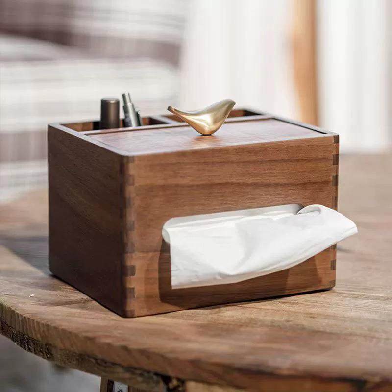 现货多功能纳客纸厅居桌面遥控器收餐桌餐巾盒戒指盒实木家纸巾收