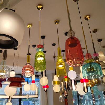 北欧现代彩色糖闲果儿童房餐厅璃艺术休会554所商玻场服装店吊后