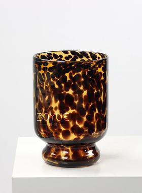 中古丰欧简约手工玳瑁豹瓶纹斑点花瓶花客厅餐LVN桌插花玻式璃花