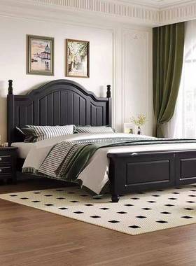 美式实木床黑色1.8人床现双简轻奢代复HSZ古法式约奶油风储物婚床