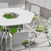 圆长折叠培训桌团体形可室折叠扇形培训组合XM 62条六边形教会议