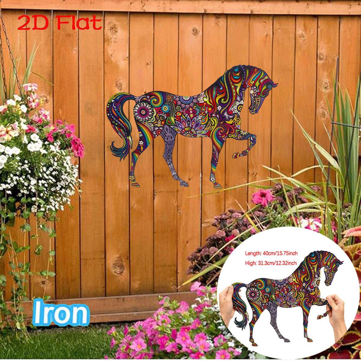 铁艺彩色花纹马墙面装创意家艺居2D平面马形壁挂装饰饰件铁艺马墙