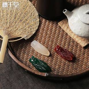 穗5916千堂黄玉髓玉蝉-茶宠摆件茶枕茶针搁置把玩玉挂件YW13