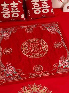 结婚用大全品女方陪嫁坐垫新福AL100402娘嫁喜庆刺绣红色拜堂百福