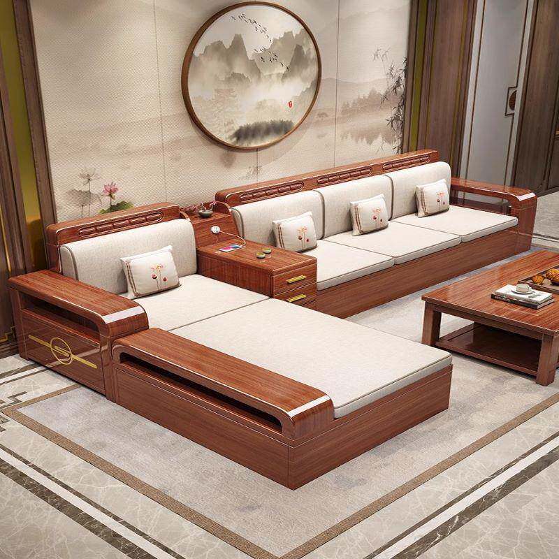 中式Y11#胡桃木客厅实现木发冬夏沙两用大小户型代简约全木质储物