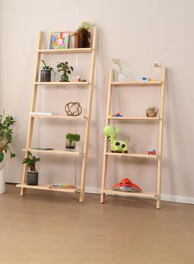ins简墙约梯形置物架实木靠书架MZP阳台花架童装店地落墙储物角层