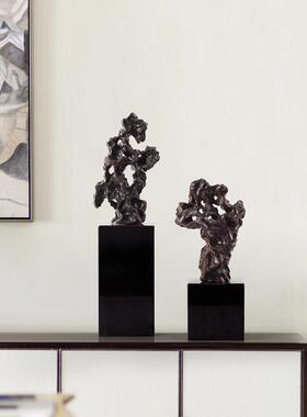 新中式陶瓷太石头摆件湖山FKT石靠大房理石底座禅意玄关样板软装