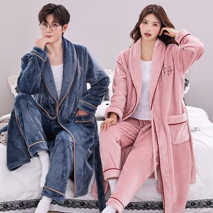 情侣睡袍男秋冬季 浴袍女士珊瑚绒睡衣家居服冬 法兰绒加厚加绒长款