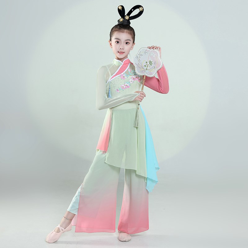 淡妆浓抹总相宜舞蹈服儿童古典舞演出服飘逸群舞扇子舞伞舞表演服