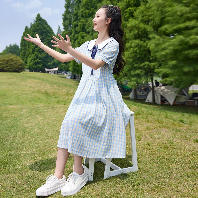 少女牛仔裙白色初中生连衣裙夏装中学生裙子大童新款高中生学院风