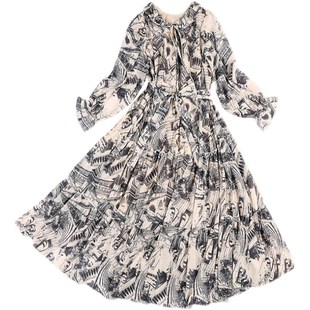 2024秋季新款碎花雪纺温柔独特连衣裙千金感法式优雅胖mm大码长裙