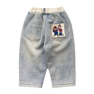 男童加绒裤子冬款儿童软牛仔裤弹力冬季保暖加厚长绒一体绒男孩潮