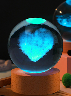 创意彩光水晶球摆件治愈系星空桌面装饰小夜灯毕业季送人生日礼物
