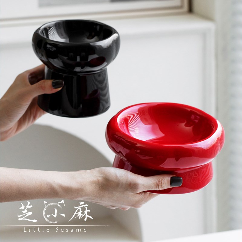 芝小麻惊艳复古配色陶瓷宠物高脚碗猫碗狗碗粮碗保护颈椎猫咪食盆