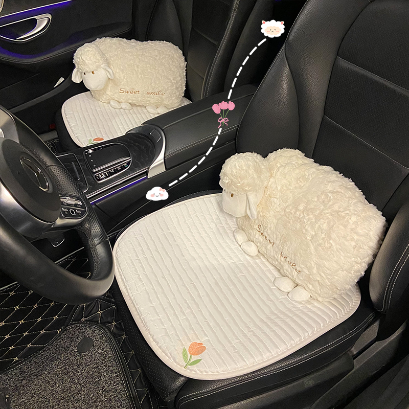 汽车腰靠护腰毛绒车用靠枕一对四季通用车载坐垫加热头枕卡通可爱