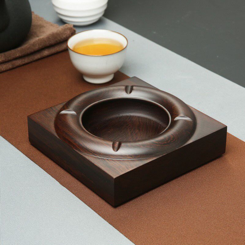 黑檀实木烟灰缸大号方形创意个性新中式家用客厅古典欧式办公礼品
