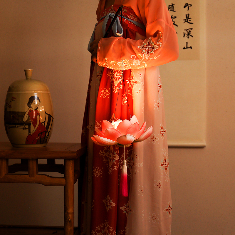古风汉服荷花灯放行灯河灯中元节许愿灯莲花灯中秋节手提发光灯笼