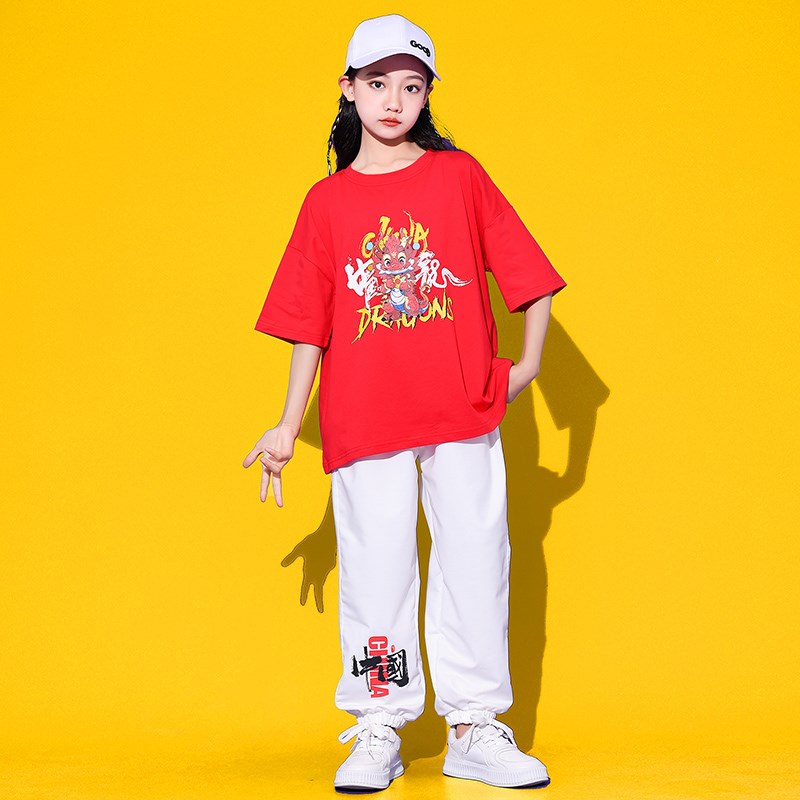 国潮儿童街舞套装女童爵士舞男童架子鼓表演服小学生啦啦队演出服