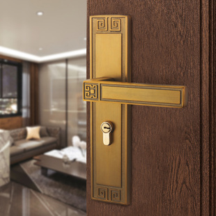 新中式门锁室内卧室房门锁磁吸静音门锁家用实木门锁具复古门把手