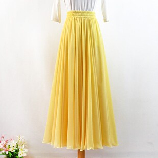 720度雪纺半身裙红色垂坠飘逸大摆a字长裙新疆舞蹈裙百褶半身长裙