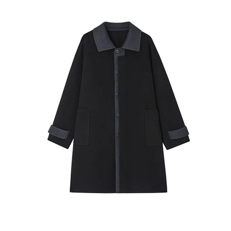 宽松风衣男装2024冬季新款高级感双面呢大衣男中长款马肯翻领外套