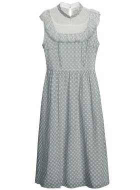 固执无袖立领小清新灰湖绿碎花中长连衣裙女41112LQ06576 8.15