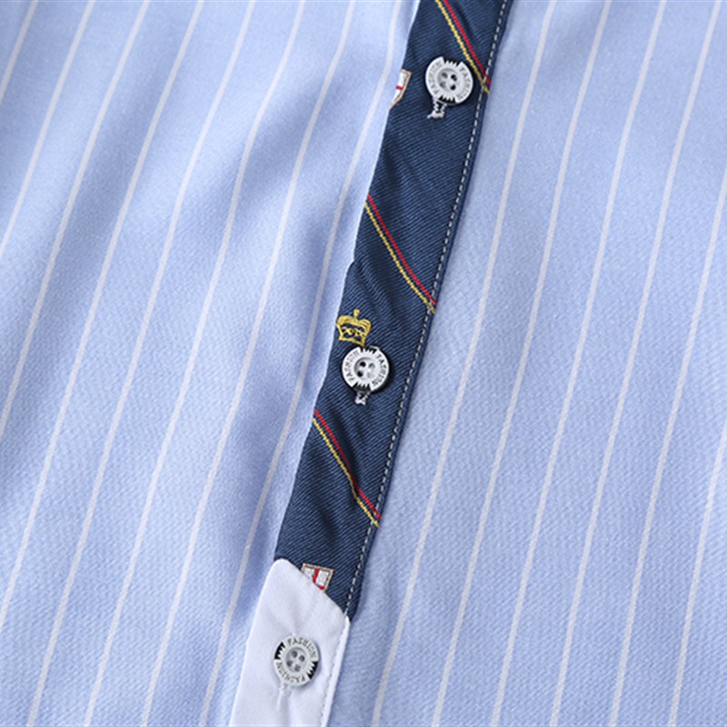 儿童短袖蓝色幼儿园衬衫夏季学院细条纹衬衣小学生校服表演出服