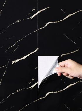 黑色自粘瓷砖贴纸遮丑墙面装饰pvc防水立体仿大理石铝塑板墙贴纸