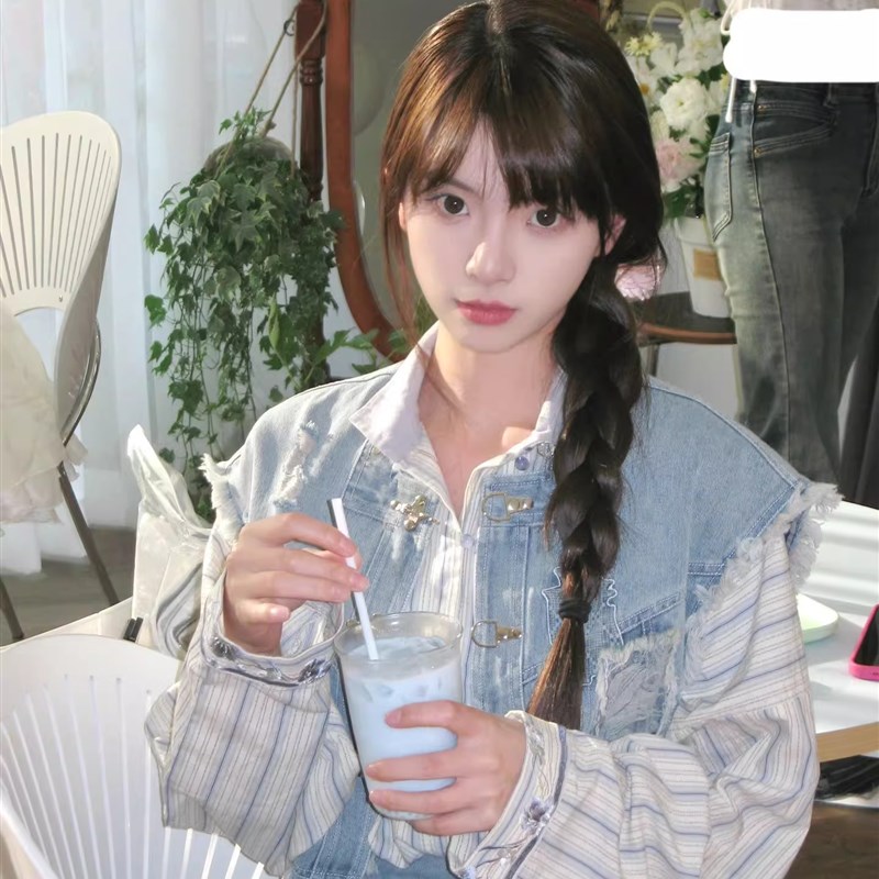 新中式牛仔套装女秋冬季2023新款汉元素国风开衫马甲衬衫半身裙子