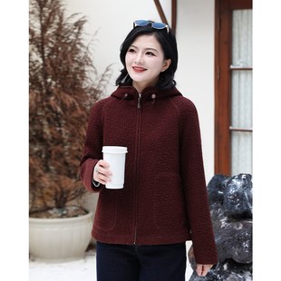 枫竺格雷系穿搭灰色连帽羊毛毛呢外套女2024冬季 加绒呢子大衣 新款