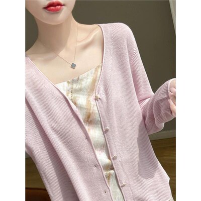 格雷系灰色春夏薄款针织衫开衫外套罩衫配裙子吊带外搭披肩上衣