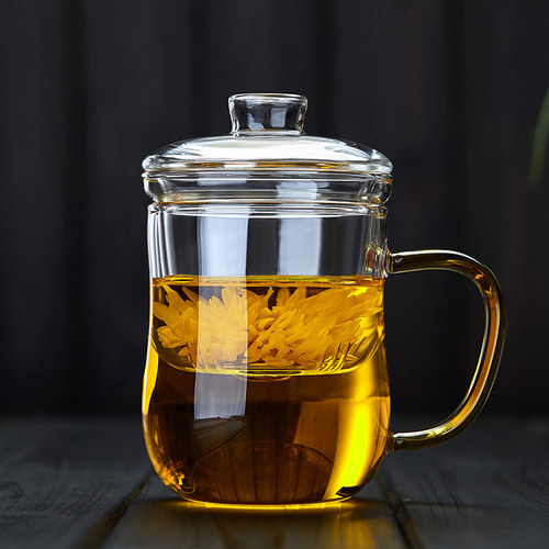 玻璃杯带把茶水分离透明男女办公室带盖过滤家用喝水花茶泡茶杯子