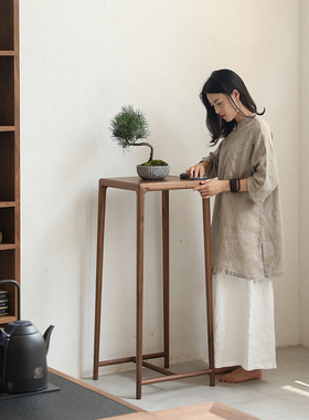 璞木新中式黑胡桃花架禅意实木置物架室内客厅花盆架阳台花几边几