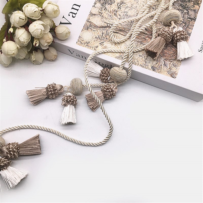 米色小挂球窗帘装饰绑带双球绑绳窗饰配件辅料纱帘束带扎带辅料