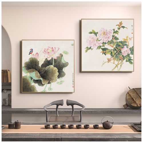 新中式客厅装饰画禅意花卉卧室床头挂画书房玄关花鸟壁画茶室装饰