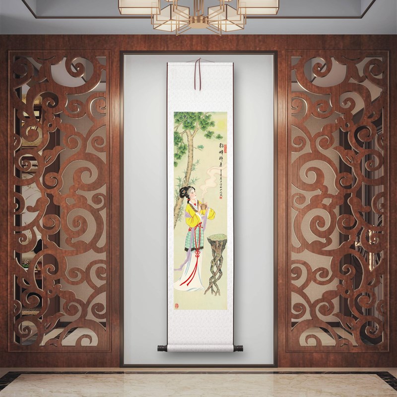《古代四大美女》客厅书房茶室装饰画挂画玄关水墨高清卷轴四条屏