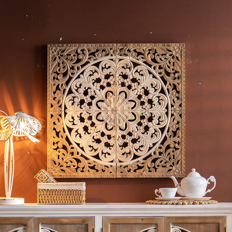 复古雕花壁挂镂空做旧壁饰客厅墙壁挂件浮雕墙挂餐厅墙上挂板立体