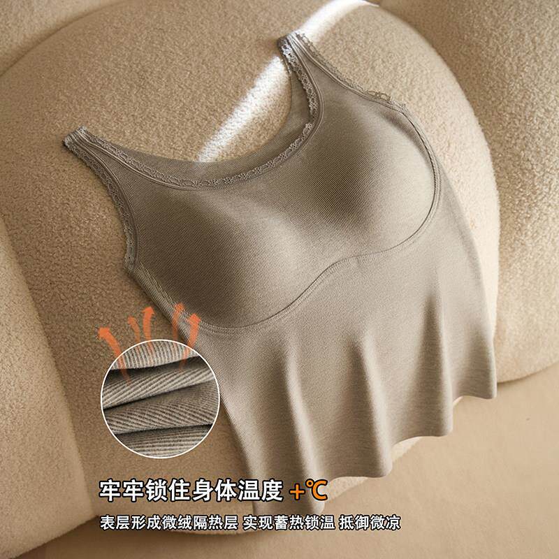 双面磨毛保暖蕾丝长带吊背女自带温泉胸垫无痕修身宽内肩搭上衣心