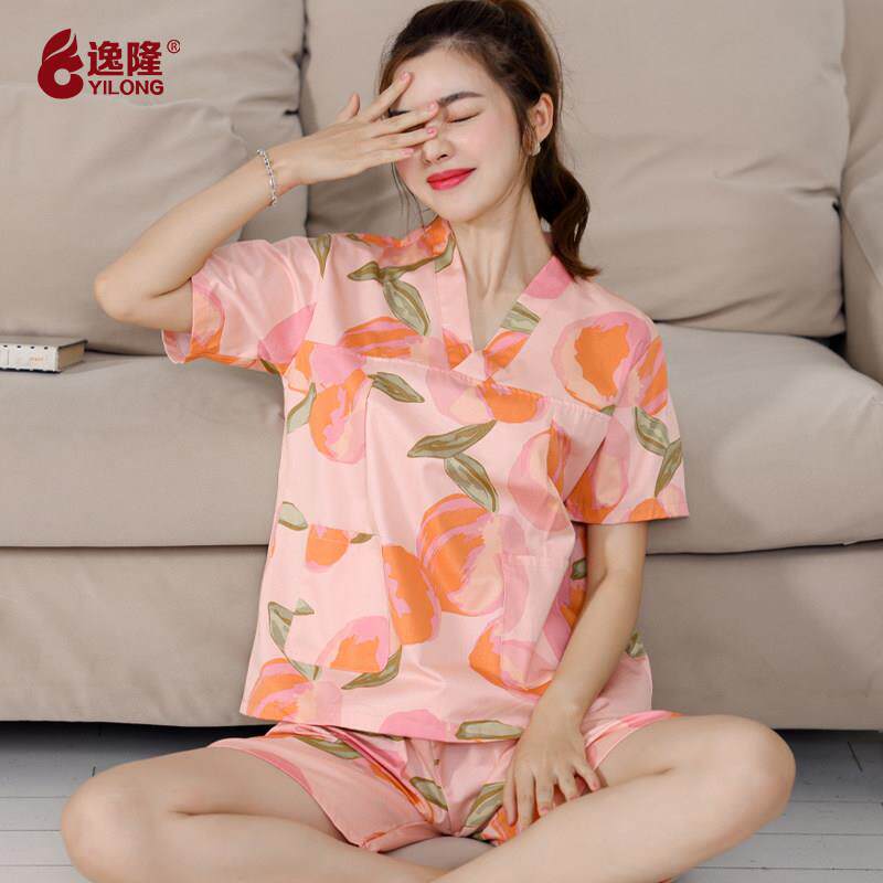 高汗蒸浴服女衣拿新款洋派纯棉大尺码档V领蜜桃温泉桑足浴服可爱