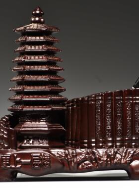 黑檀木雕实木GG0963九层文昌塔笔筒老客师生领导学送礼品办送公室